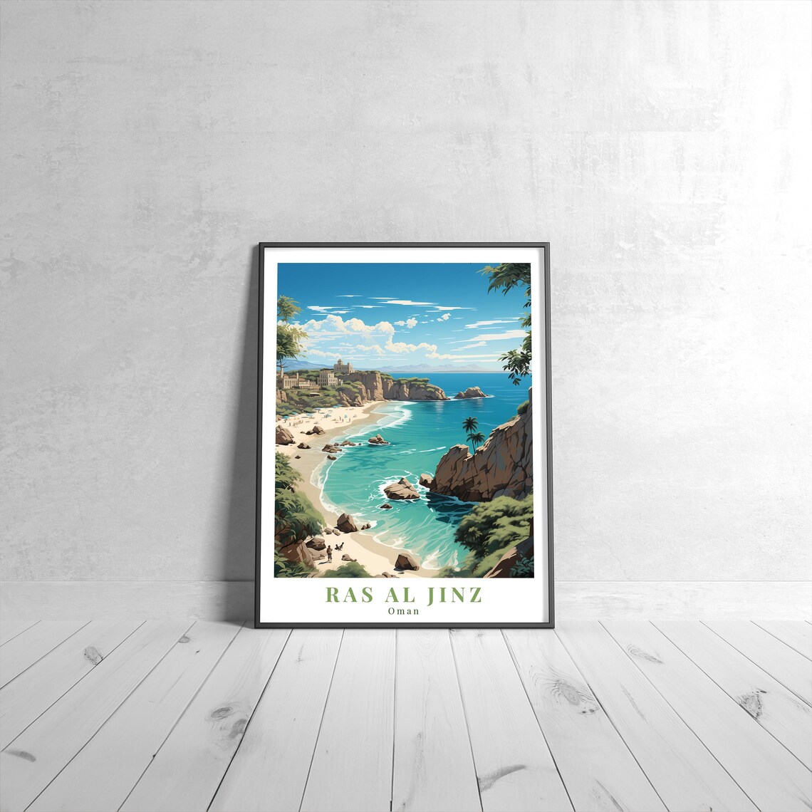 Ras Al Jinz Oman Turquoise Beach Cove Scenic Coast Travel Poster