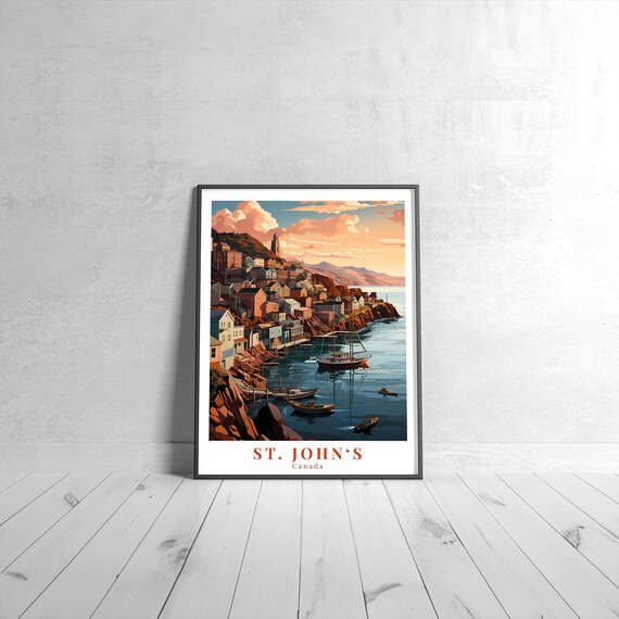 St Johns Canada Colorful Harbor Fishing Boats Sunset Travel Poster