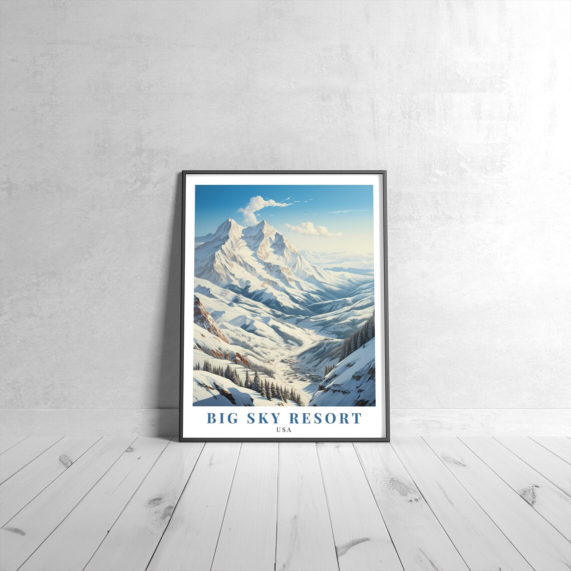 Big Sky Resort USA Snowy Mountain Peaks Vintage Ski Travel Poster