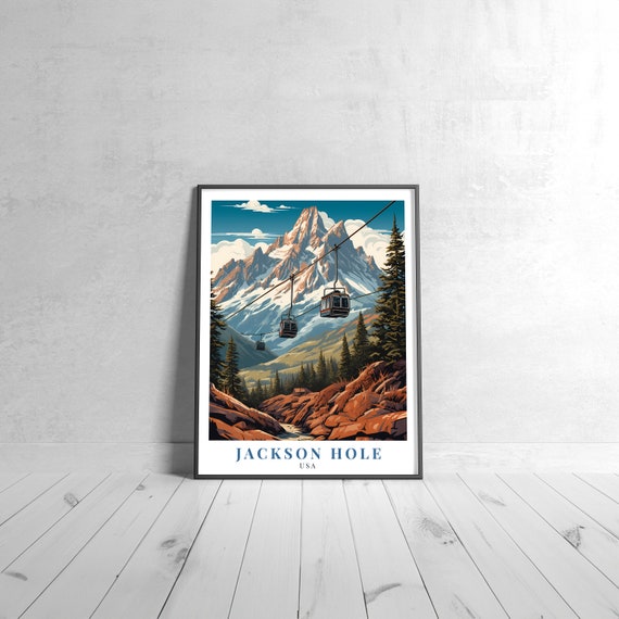 Jackson Hole Vintage Travel Poster Retro Usa Art Print Colorful Home Decor Wall Unique Gift