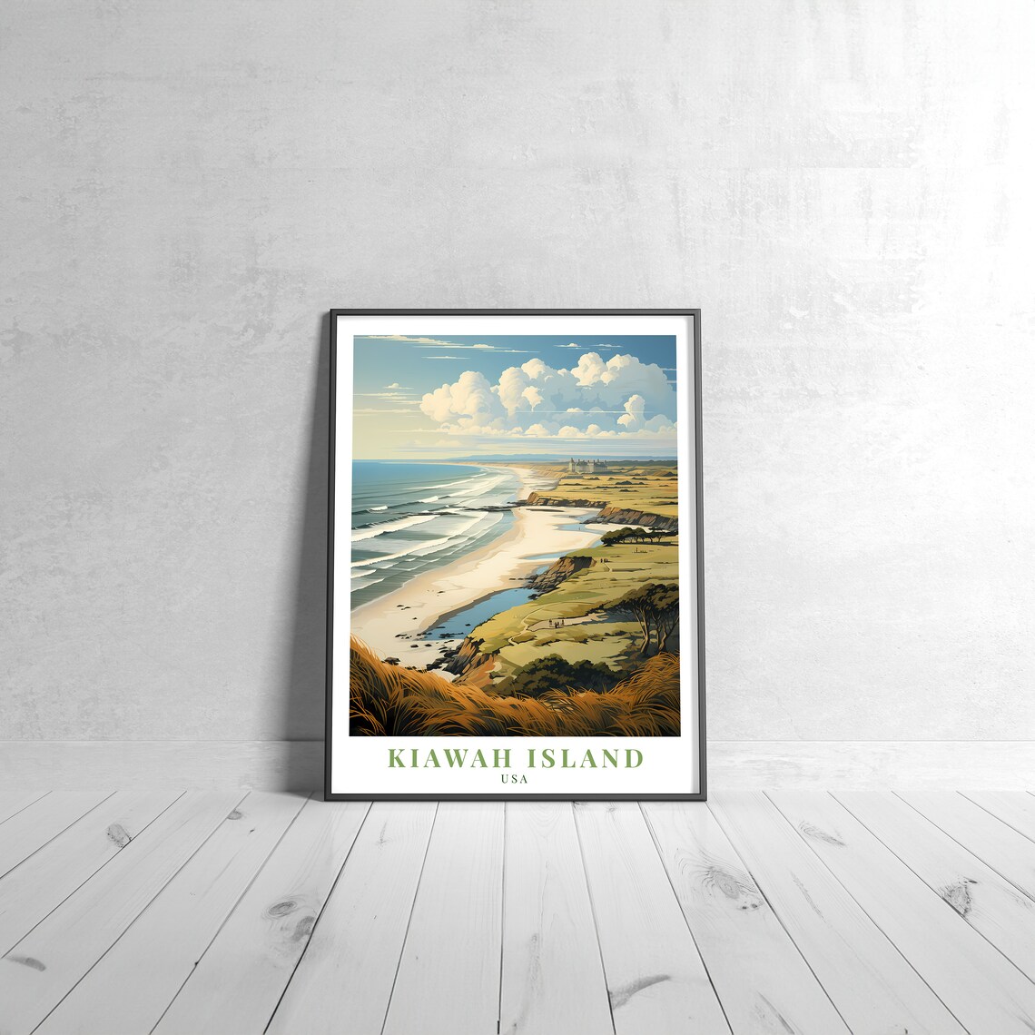Kiawah Island USA Vintage Travel Poster of Dunes and Surf Beach