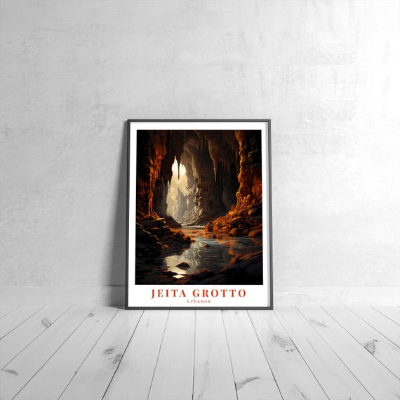 Jeita Grotto Vintage Travel Poster Retro Lebanon Art Print Colorful Home Decor Wall Unique Gift