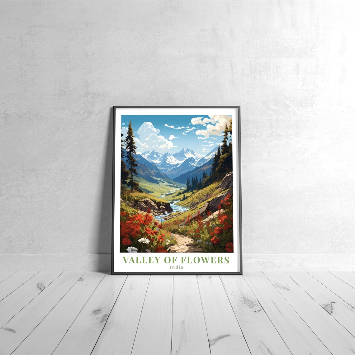 Valley of Flowers India Himalayan Peaks Vintage Travel Poster