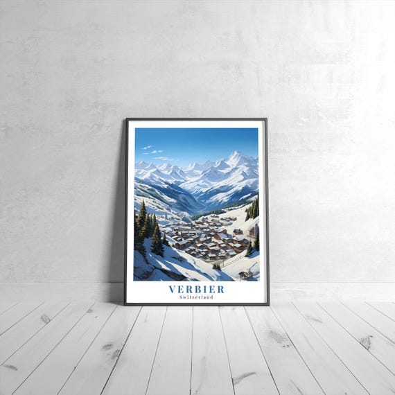 Verbier Vintage Travel Poster Retro Switzerland Art Print Colorful Home Decor Wall Unique Gift