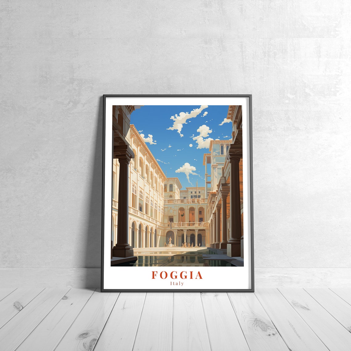 Foggia Italy Vintage Travel Poster with Sunlit Palace Courtyard
