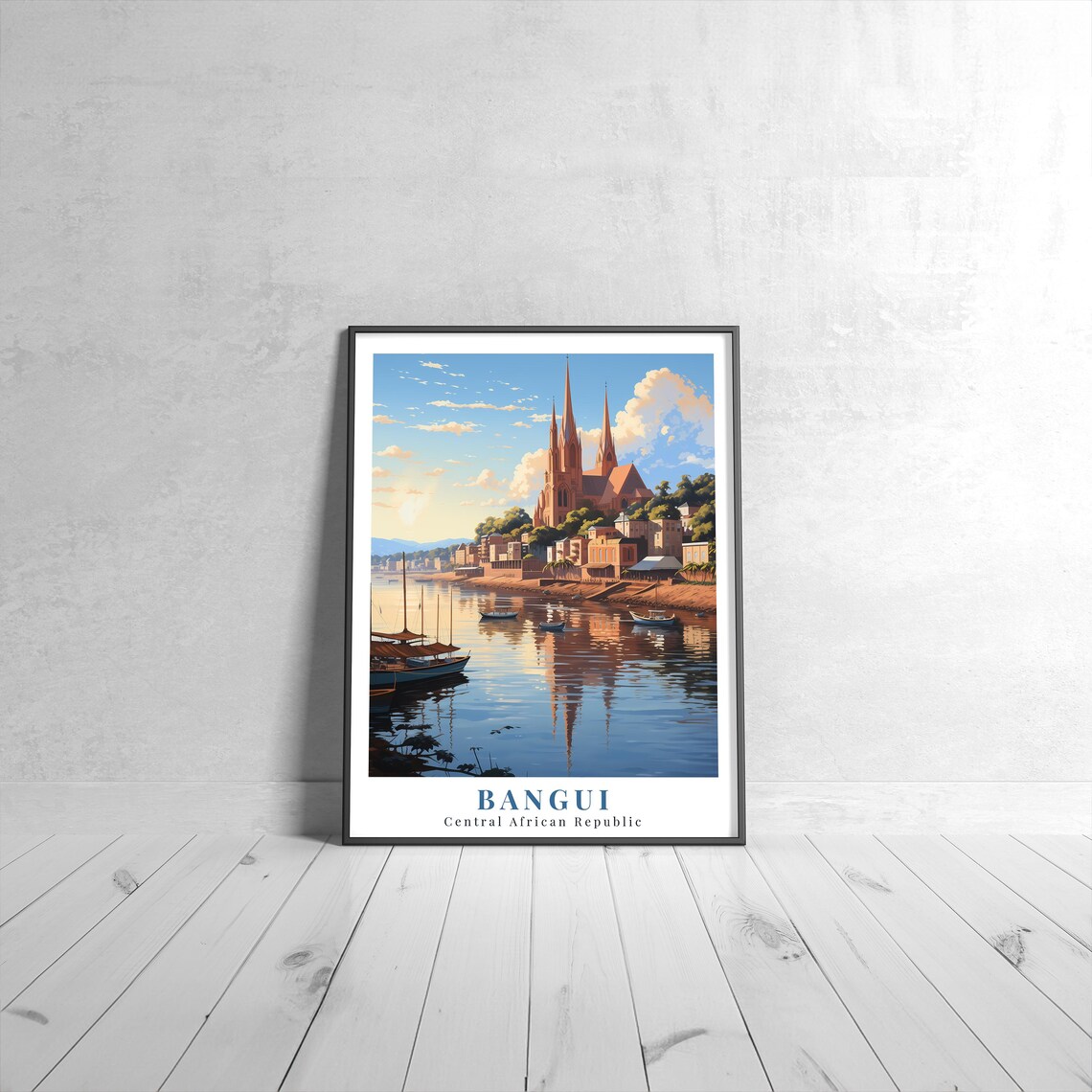 Bangui Central African Republic Vintage Travel River Cathedral City Poster