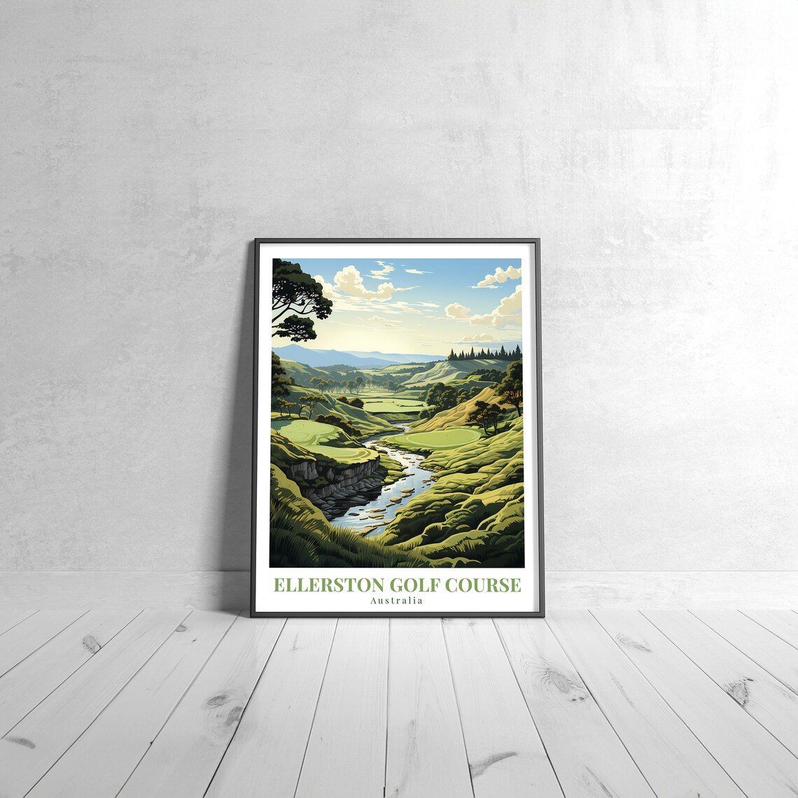 Ellerston Golf Course Australia Vintage Retro Travel Poster Green Fairway