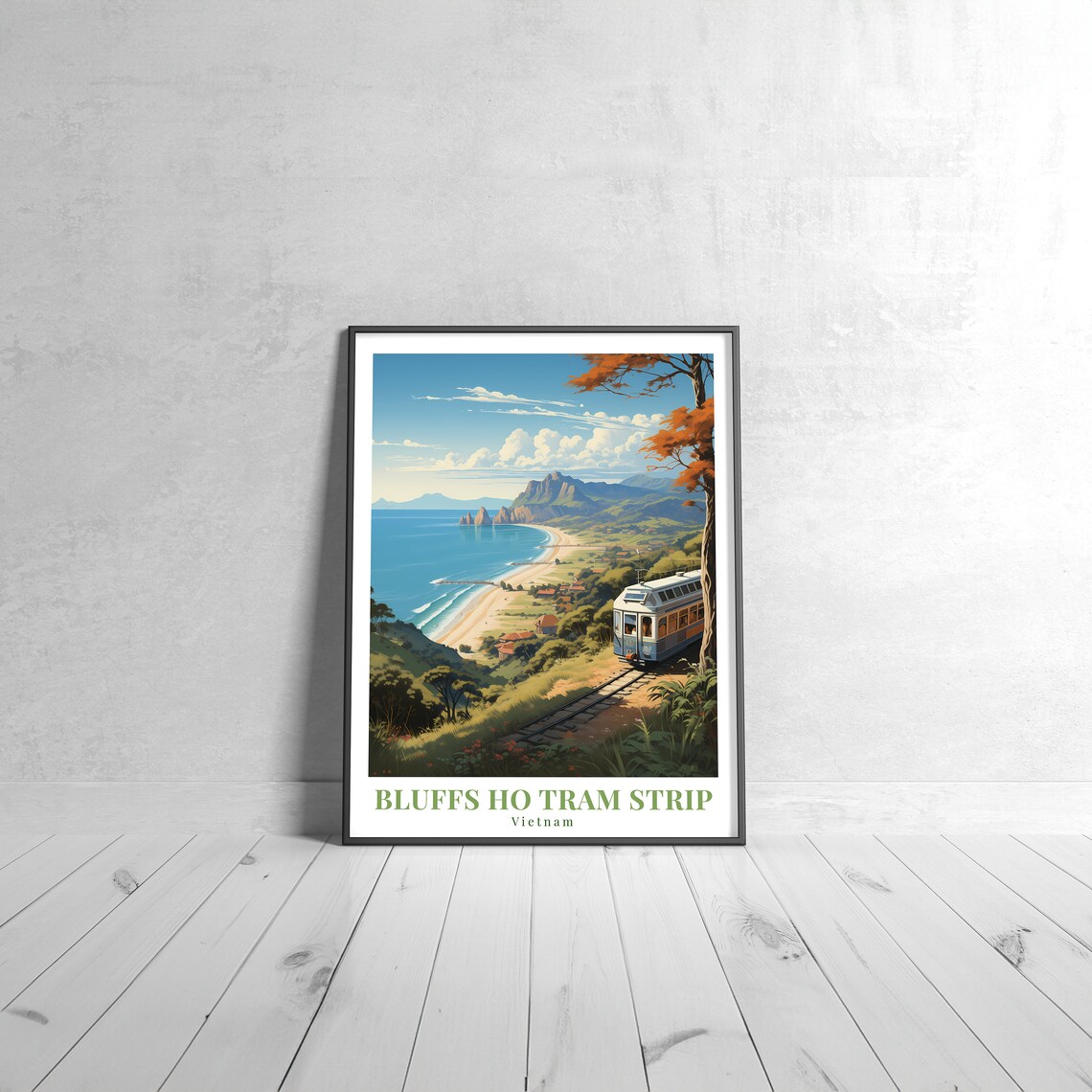 Bluffs Ho Tram Strip Vietnam Beach Bay Railcar Coastal Vintage Travel Poster