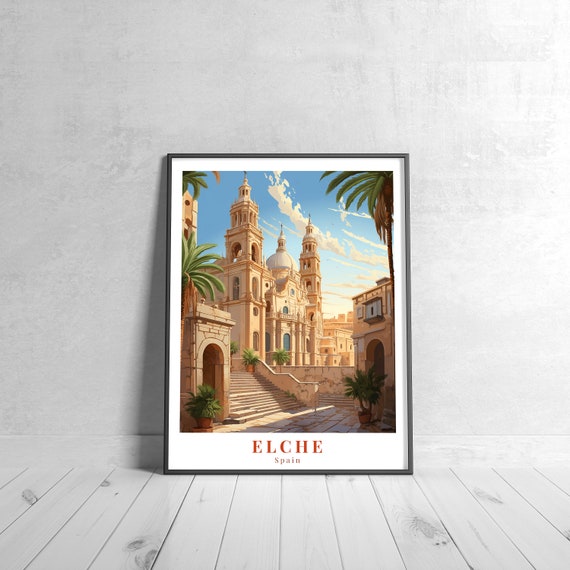 Elche Vintage Travel Poster Retro Spain Art Print Colorful Home Decor Wall Unique Gift