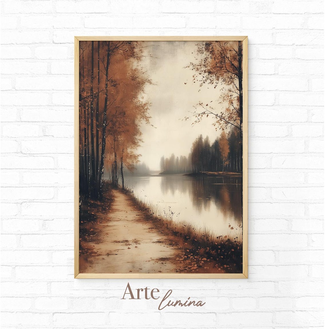 Misty Autumn Lakeshore Path With Birch Trees Vintage Landscape Poster - Image 7