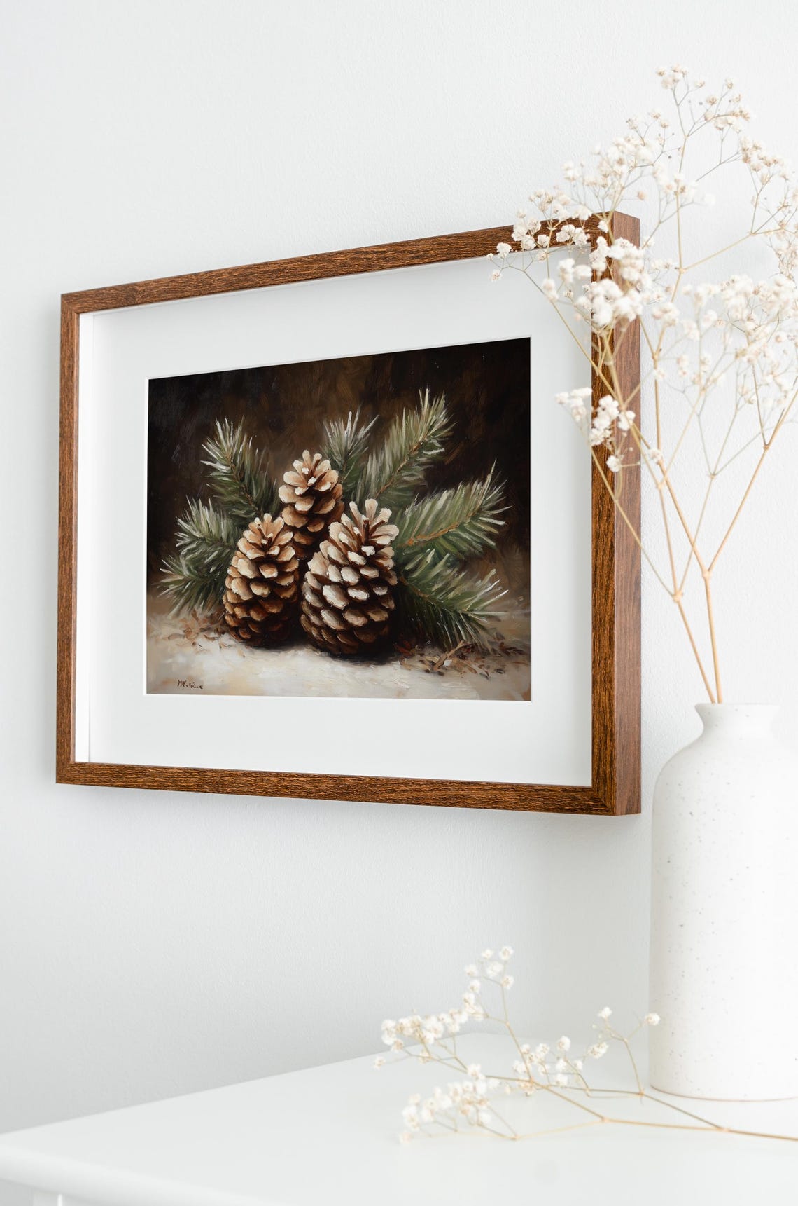 Three Pinecones with Snowy Pine Branches Winter Botanical Poster - Image 5