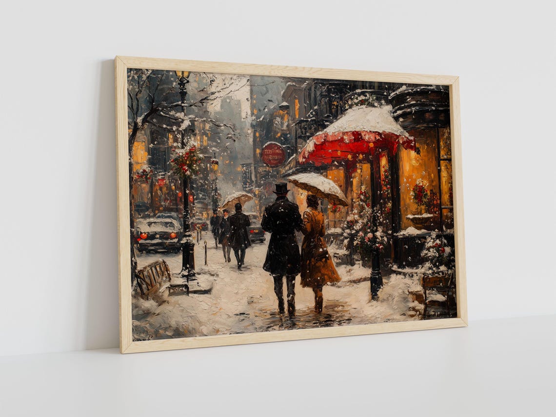 Romantic Umbrella Lovers Walking on a Snowy Parisian Street Poster - Image 4