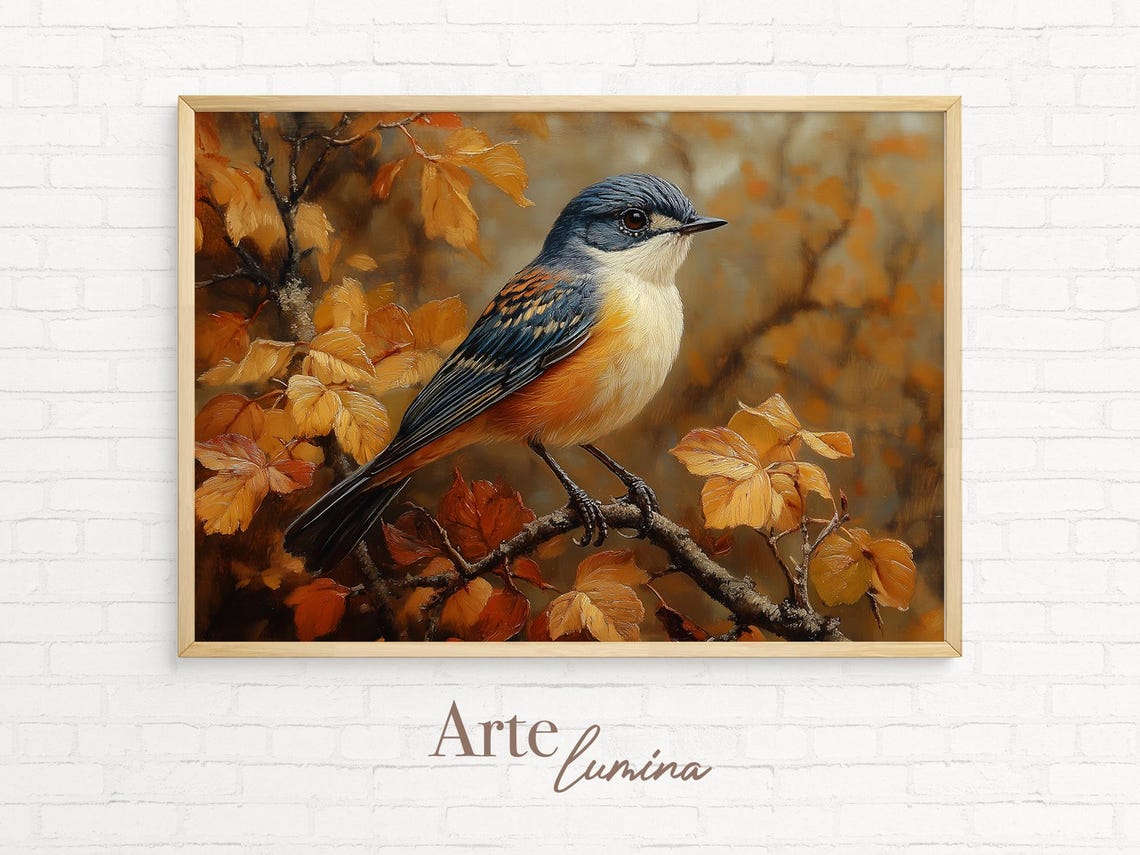 Songbird Portrait With Blue Gray Plumage And Orange Breast Fall Poster - Image 7