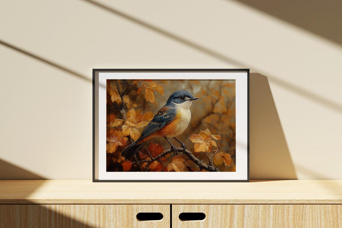 Songbird Portrait With Blue Gray Plumage And Orange Breast Fall Poster - Image 6