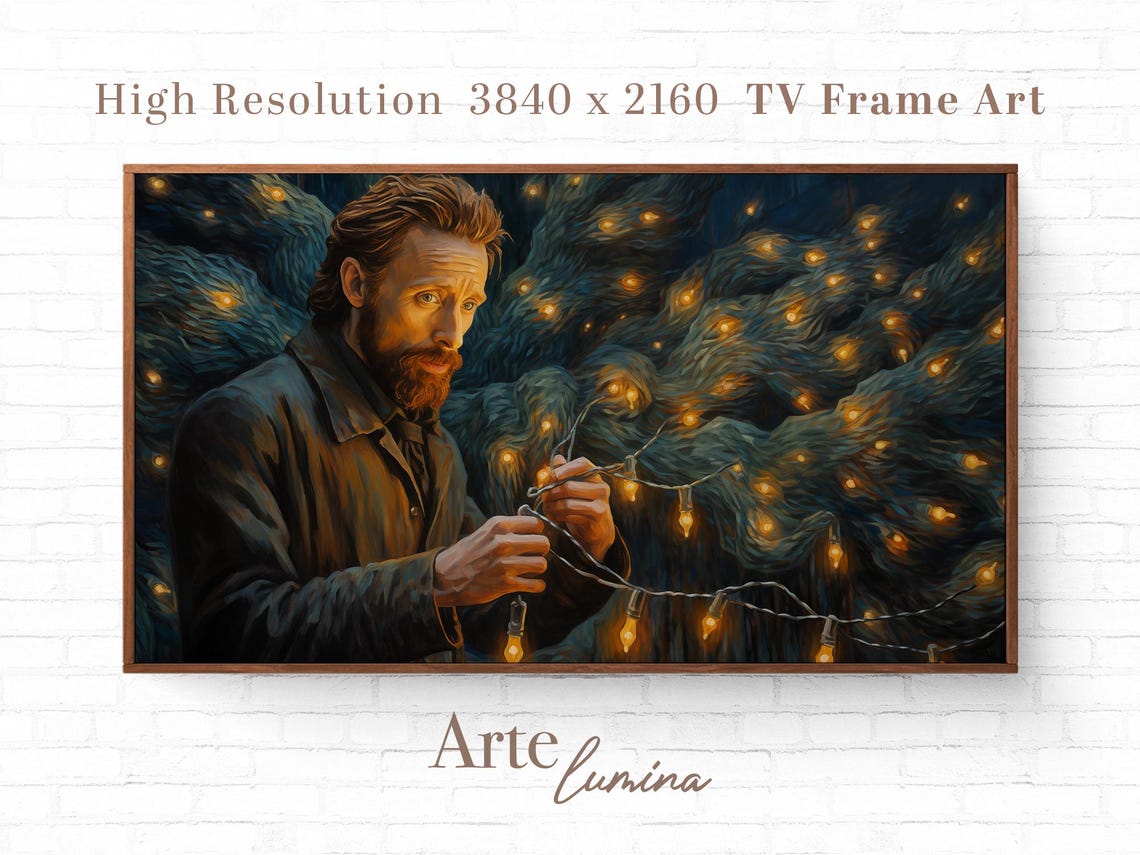 Father Hanging Christmas Lights on the Tree Holiday Art Poster - Image 7