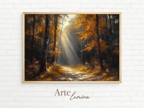 Light Beam In The Forest Wall Art Oil Painting Vintage Autumn Fall Decor Moody Wall Art Print 3