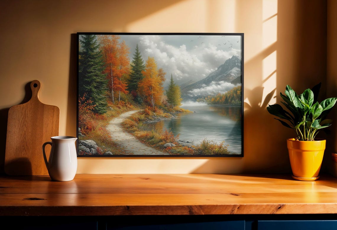 Serene Autumn Mountain Lake with Golden Aspens Landscape Poster - Image 3