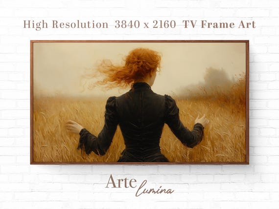 Dark Gothic Tv Art Frame Eerie Woman In Wheat Field Art For Smart Tv Screens