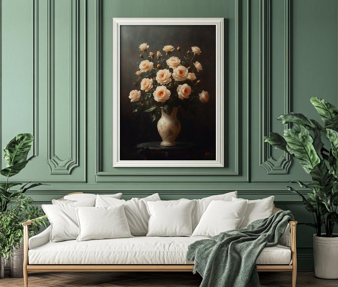 Blush Roses Bouquet in an Ornate Dark Frame Floral Art Poster - Image 6