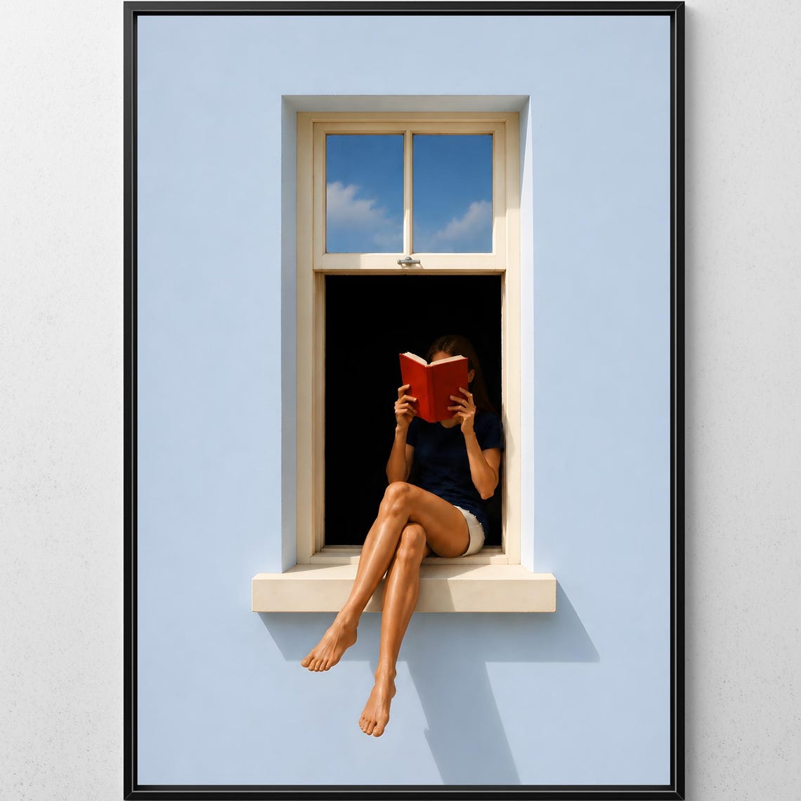 Minimalist Book Lover Gift Blue Dopamine Decor Reading Window Wall Art Digital Download