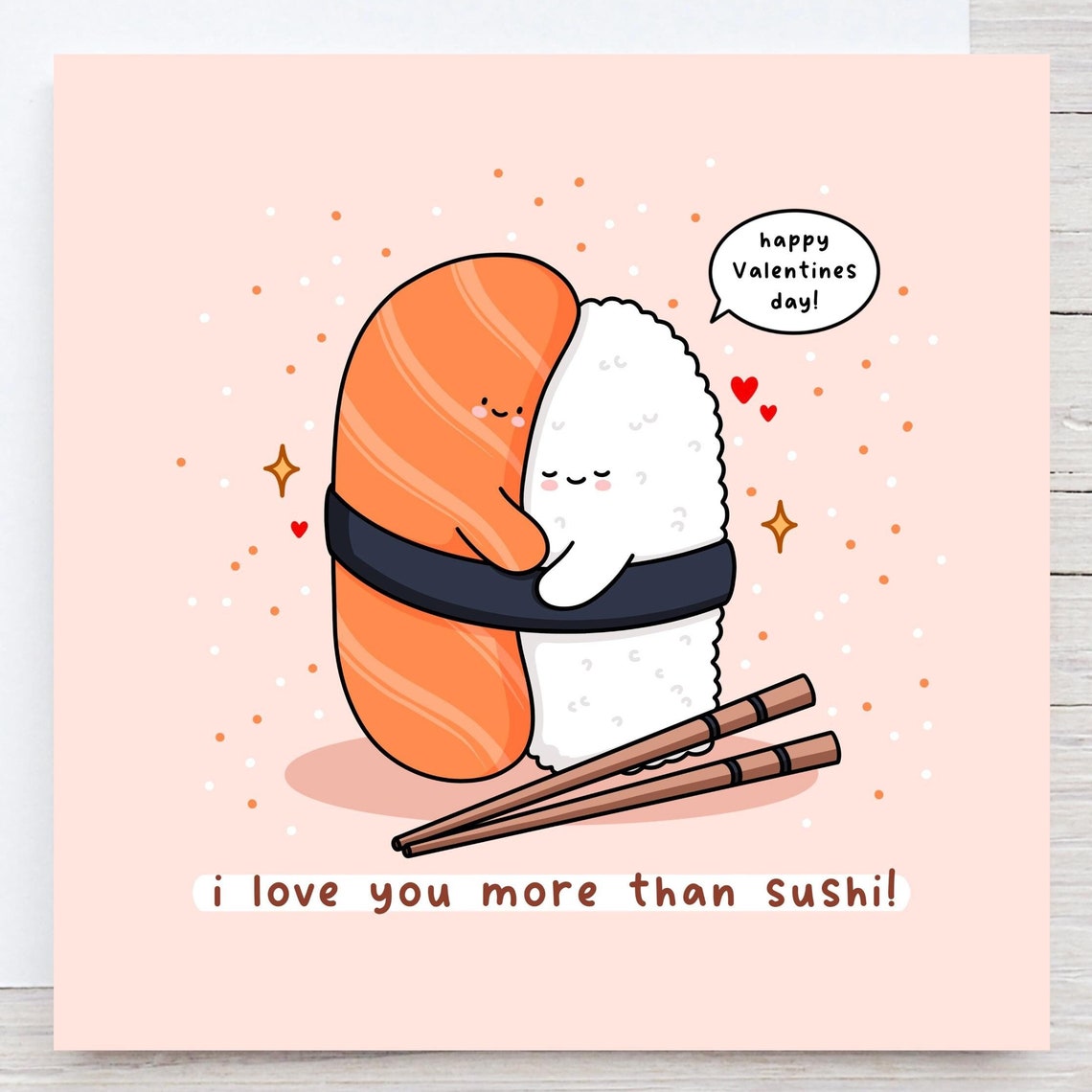 Salmon Nigiri Hug I Love You More Than Sushi Valentines Wall Art