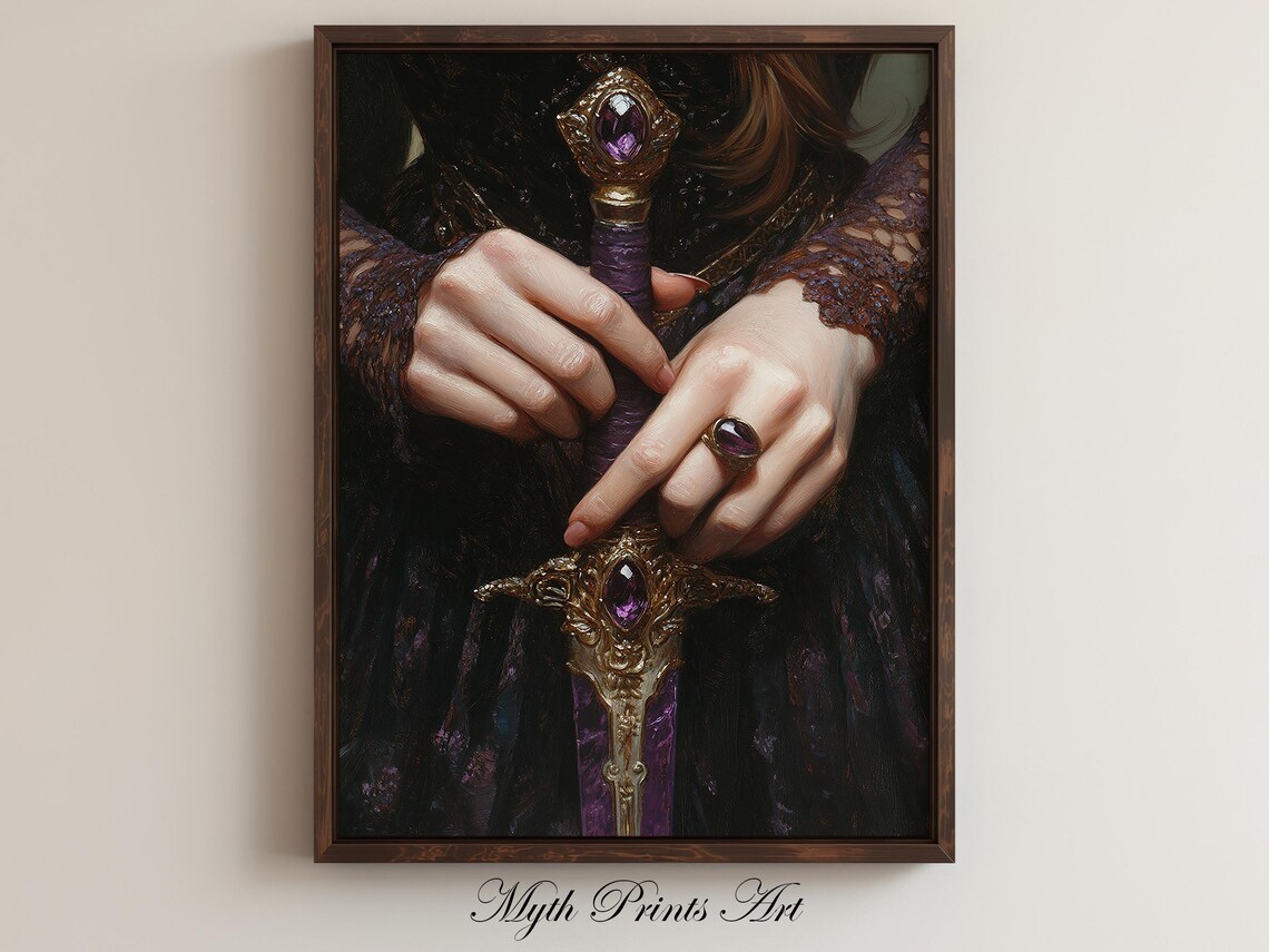 Woman Holding Jeweled Dagger Purple Gothic Victorian Art Print