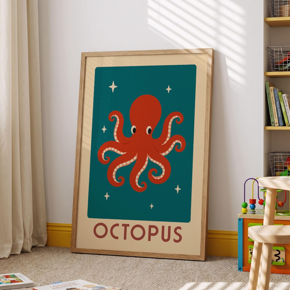 Octopus Print Ocean Nursery Wall Art Playroom Decor