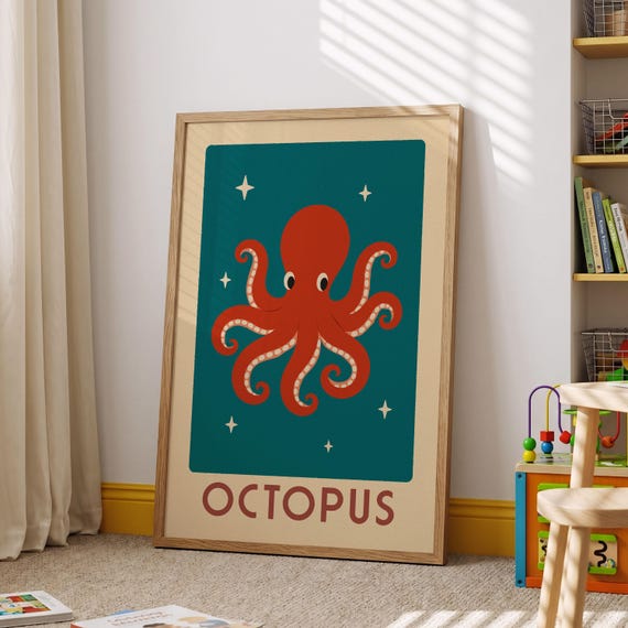 Octopus Print Ocean Nursery Wall Art Playroom Decor