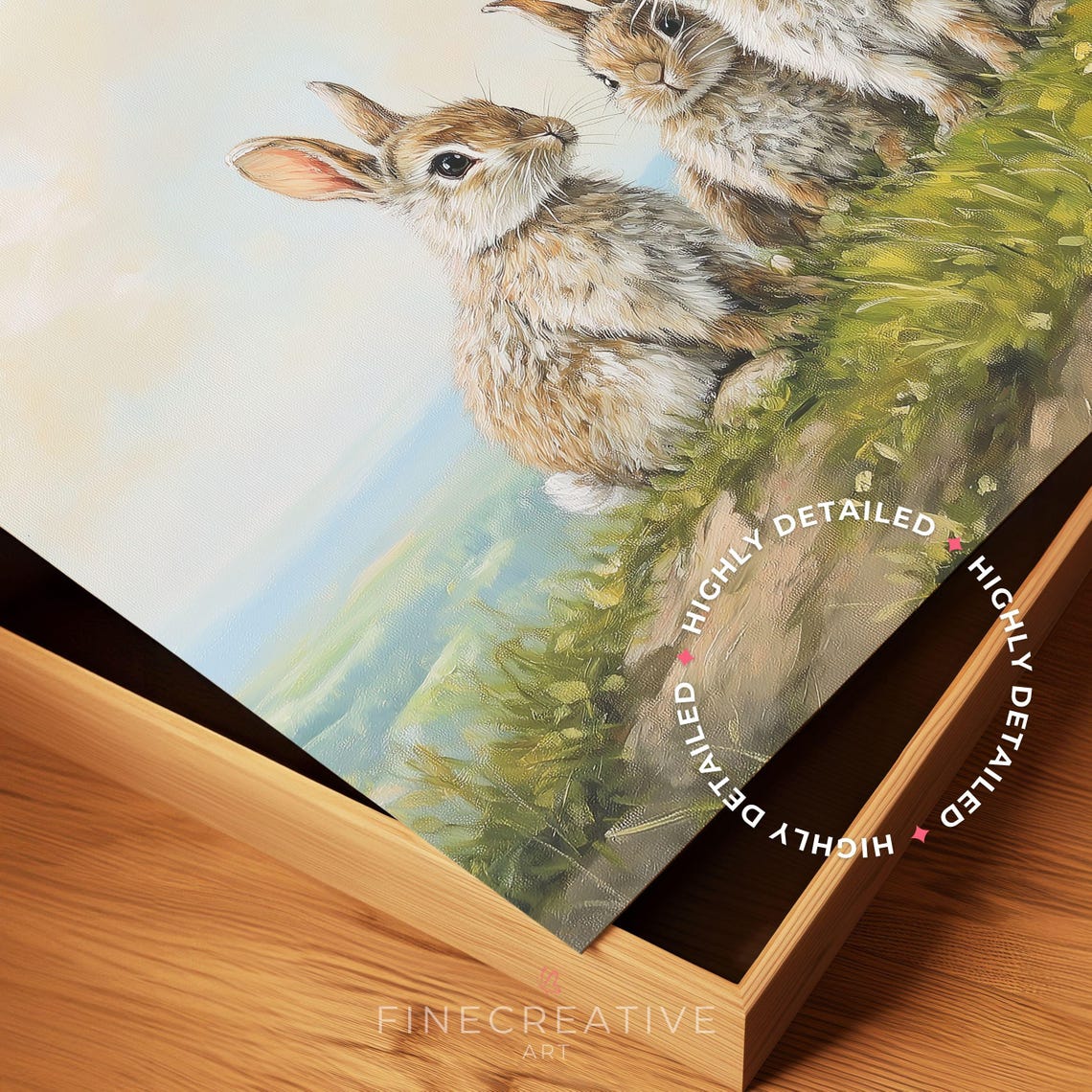 Five Adorable Bunnies On Sunny Meadow Hill Easter Spring Wall Art - Image 4