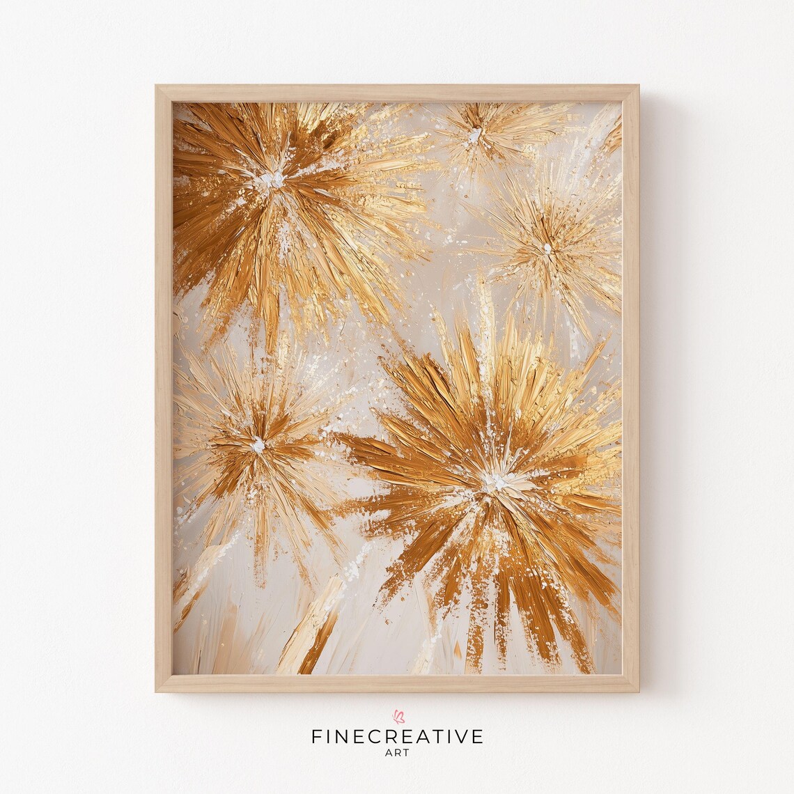 Gold Fireworks Bursts on Cream Impasto New Year Celebration Poster