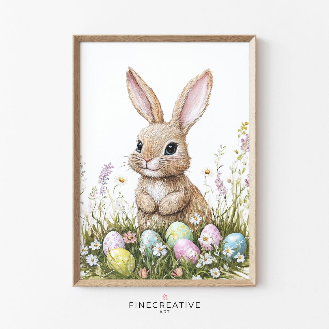 Easter Bunny With Colorful Eggs And Wildflowers Spring Print