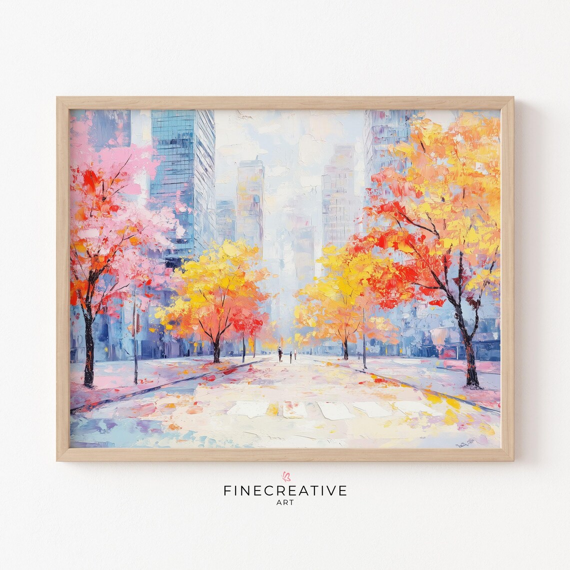 City Street Autumn Colorful Trees Modern Fall Painting Poster