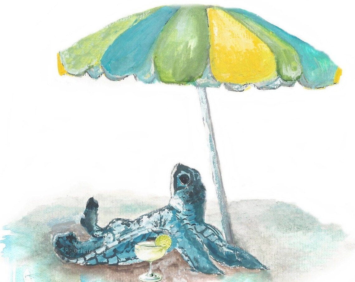 Sea Turtles Watercolor Beach Art, Nautical Poster