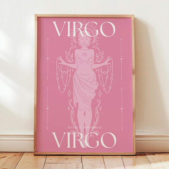 Virgo Zodiac Print Sign Wall Art Goddesses Poster Decor Nouveau Gift For Her Pink