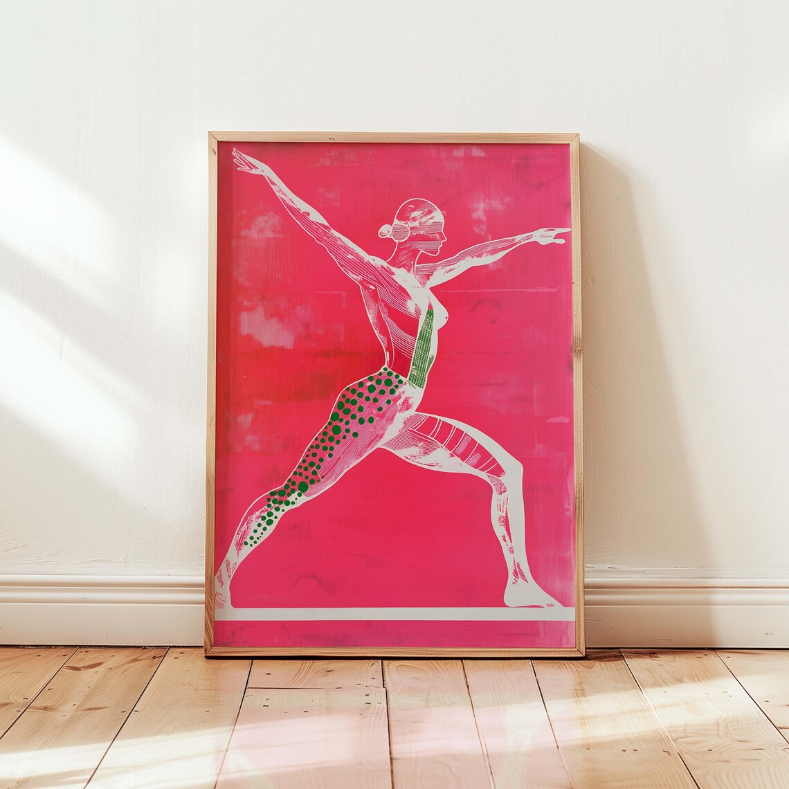 Yoga Warrior Pose Hot Pink Fitness Illustration Gym Decor Art Poster