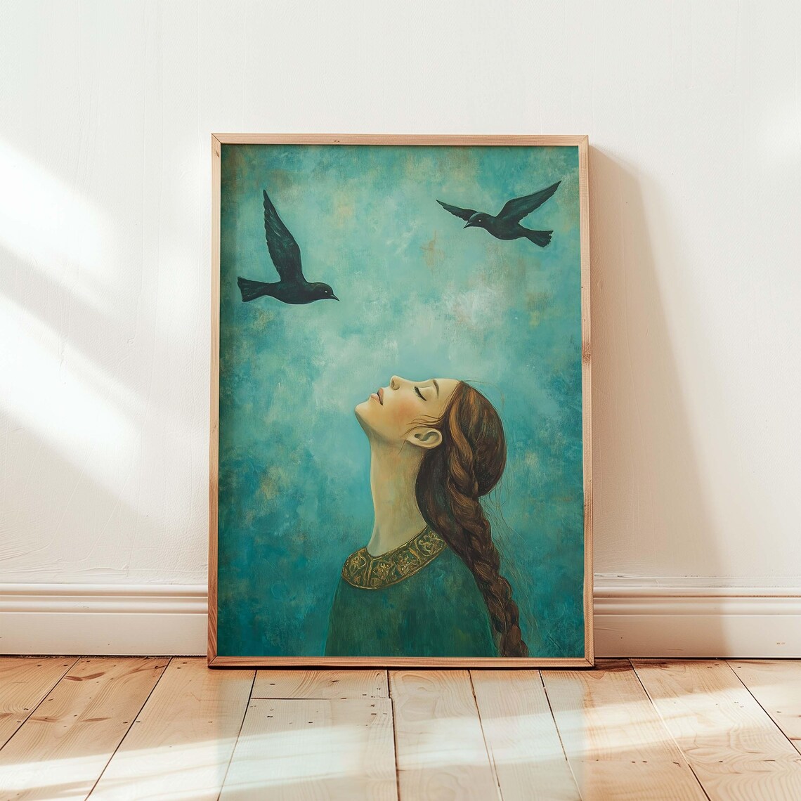 Whimsical Woman and Birds Portrait Art Print