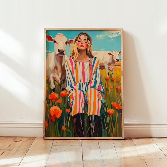 Farmhouse Girl Dopamine Cowgirl Print Farmcore Wall Art Colorful Western Fashion Poster Whimsical Room Decor Y2k
