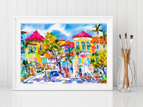 Naples Florida Watercolor Art Print, 5th Avenue
