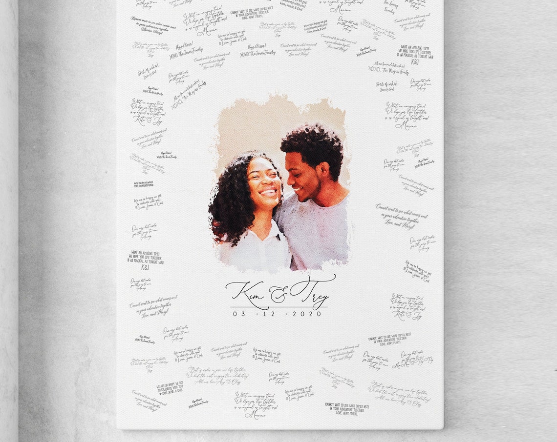 Personalized Wedding Guestbook Poster With Watercolor Couple Portrait