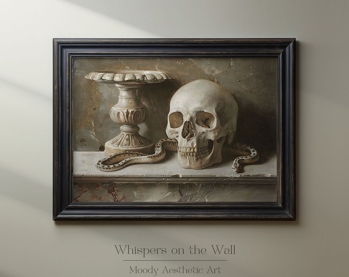 Skull and Snake Vanitas Spooky Halloween Classical Oil Painting Poster - Image 6