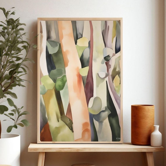 Gum Tree Bark Print Abstract Painting Australian Wall Art Eucalyptus Watercolor Giclee