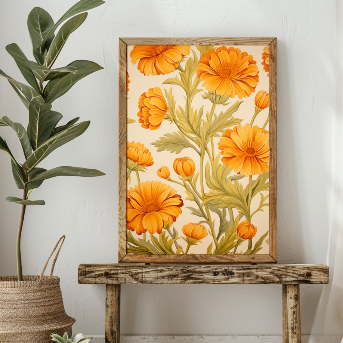 Vintage Marigold Art Print, Botanical Floral Decor