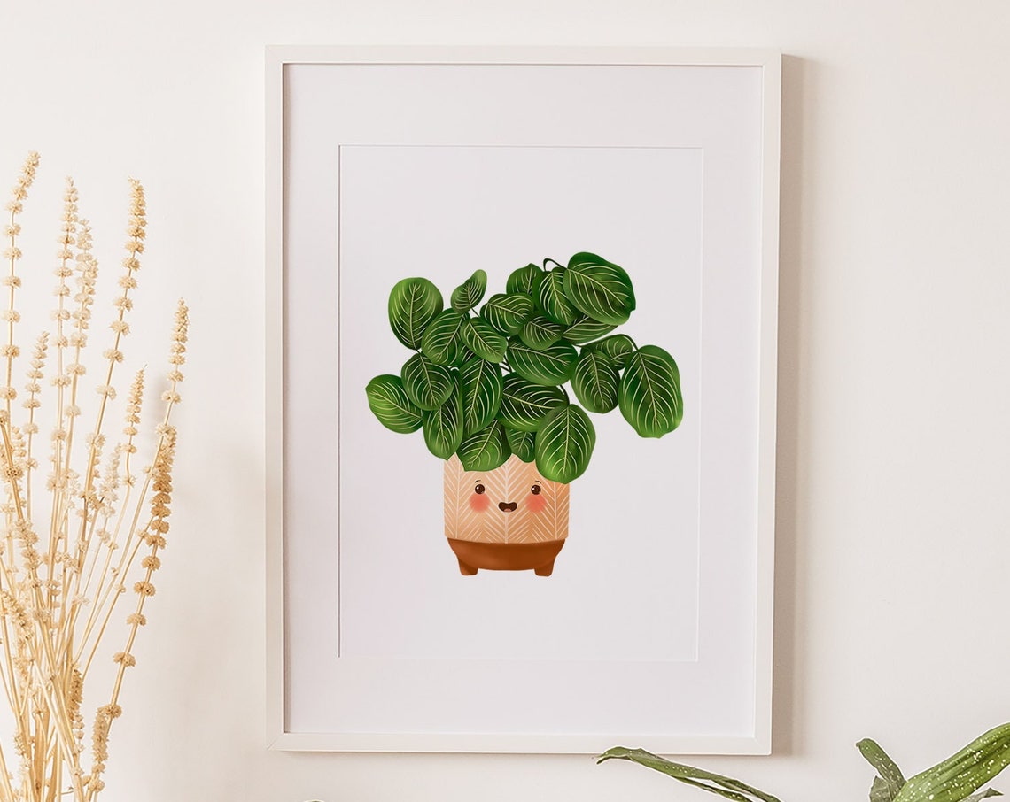 Cute Lemon Lime Prayer Plant in a Smiling Pot Illustration Poster - Image 3