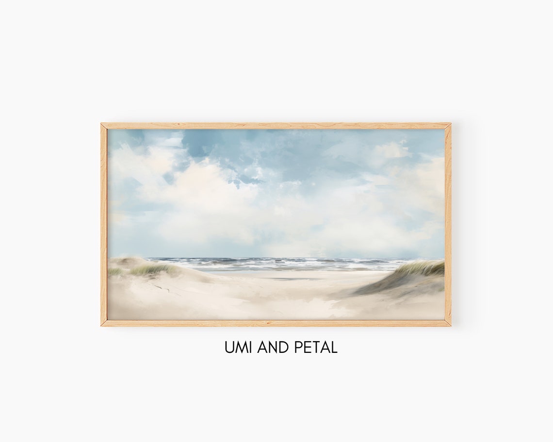 Sand Dunes Beach Path Cloudy Blue Sky Soft Coastal Watercolor Poster