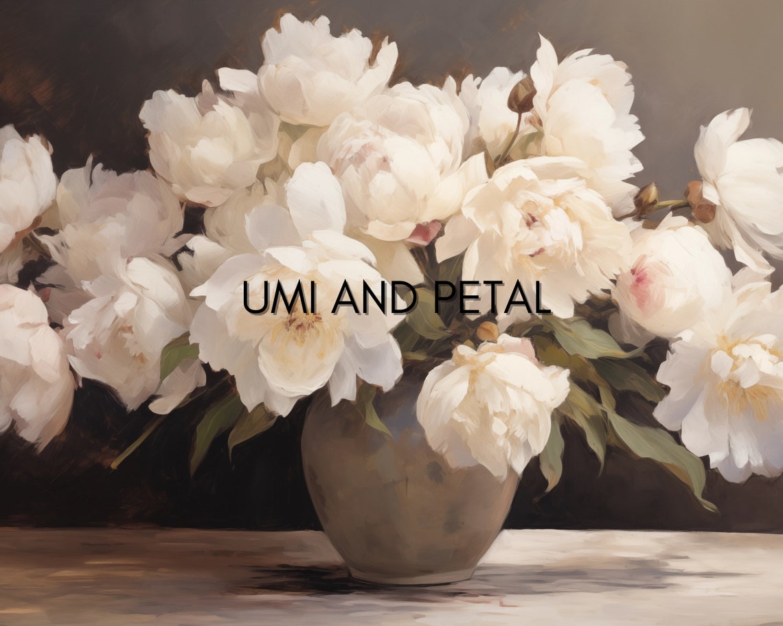 White Peonies Bouquet Dark Background Elegant Floral Art Poster - Image 2