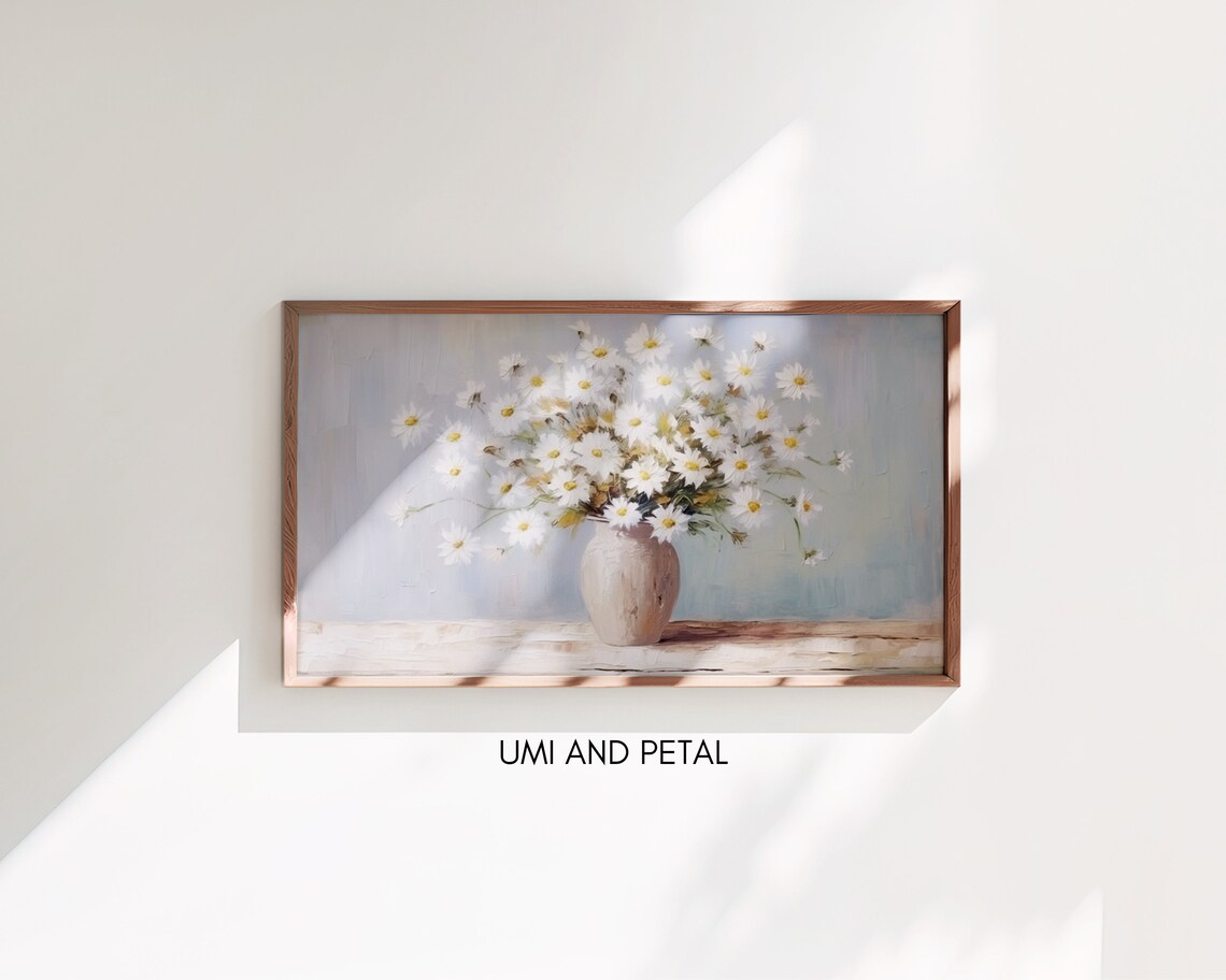 White Daisies Bouquet Spring Still Life Floral Oil Painting Poster - Image 3
