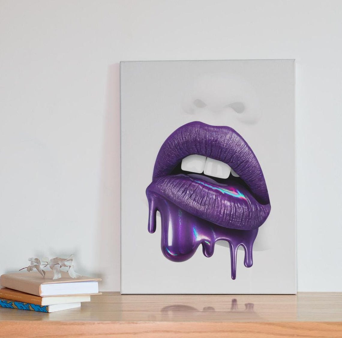Glossy Purple Dripping Lips Pop Art Beauty Salon Decor Wall Poster