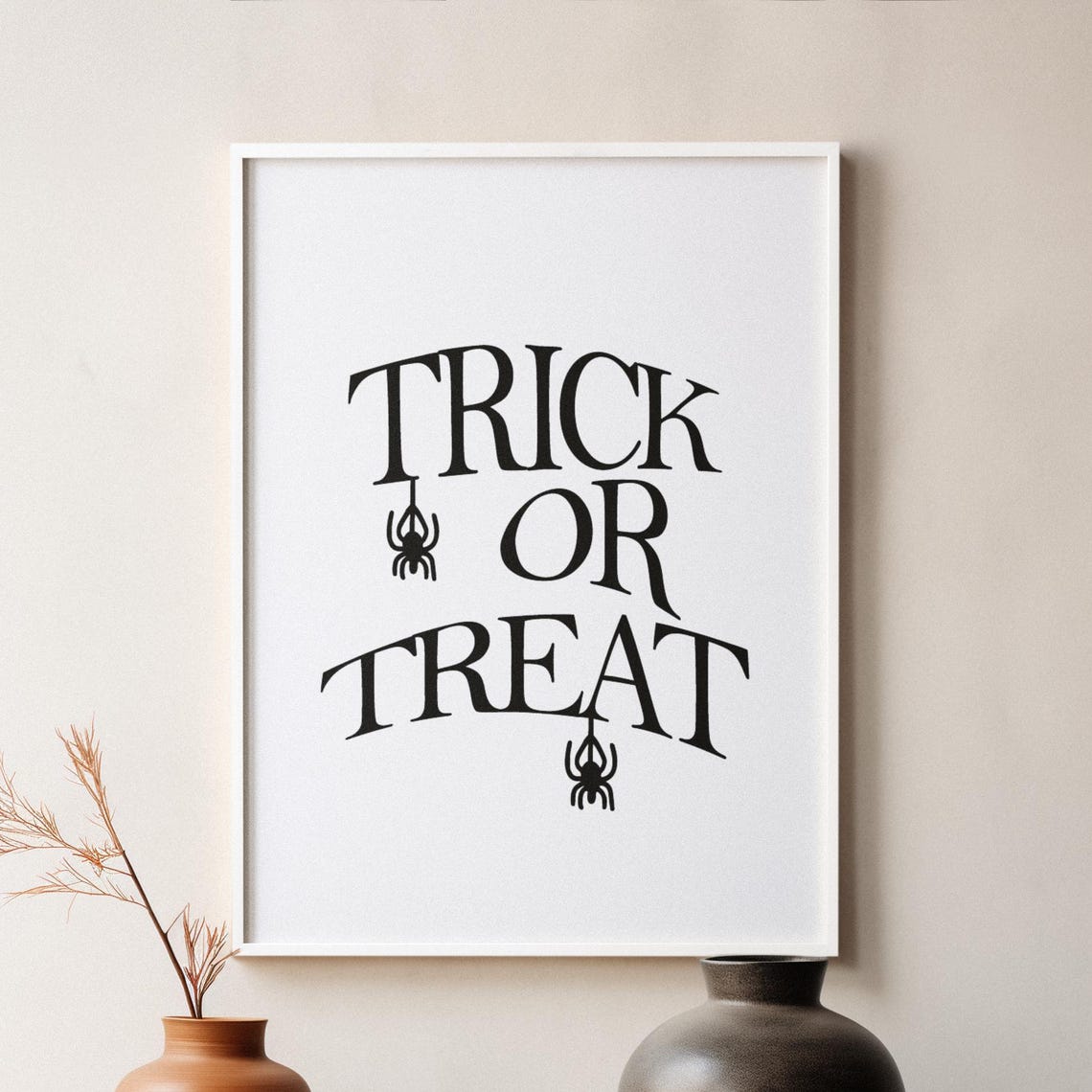 Trick Or Treat Wall Art Halloween Typography Print With Spiders Spooky Quote Poster Modern Seasonal Dcor Framed Unframed Artwork