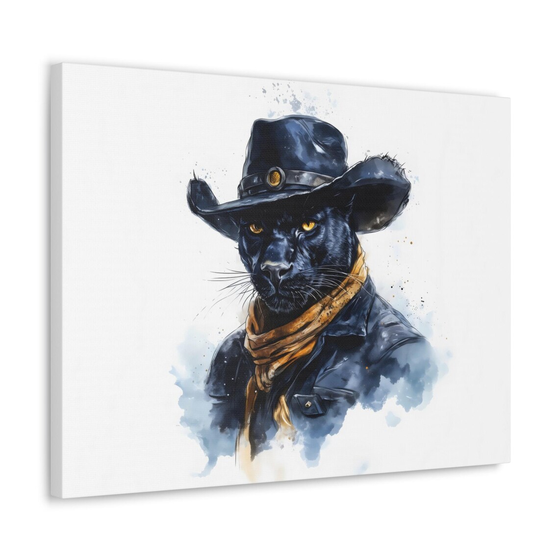 Fierce Watercolor Panther in Cowboy Hat Western Portrait Poster