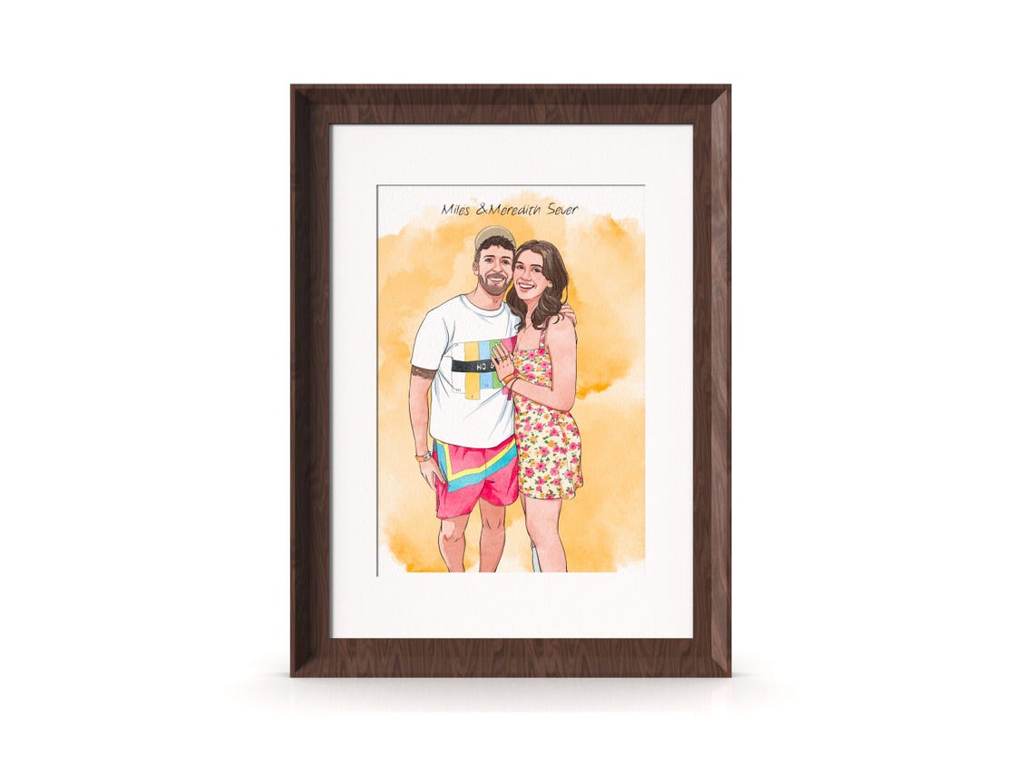 Bride and Groom Holding White Dog Custom Wedding Portrait Art Poster - Image 5